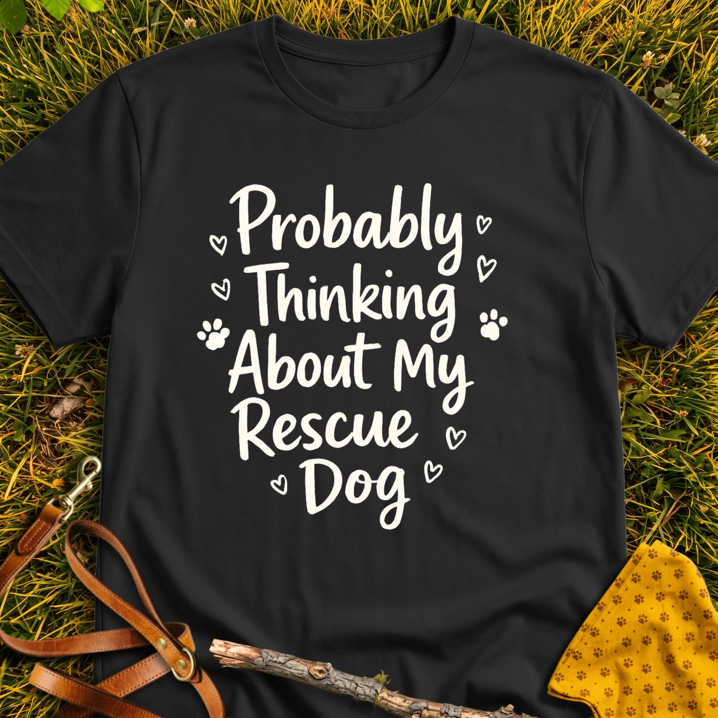 Probably Thinking Hearts T-shirt T-shirt in Black - Furever Mode rescue dog tee