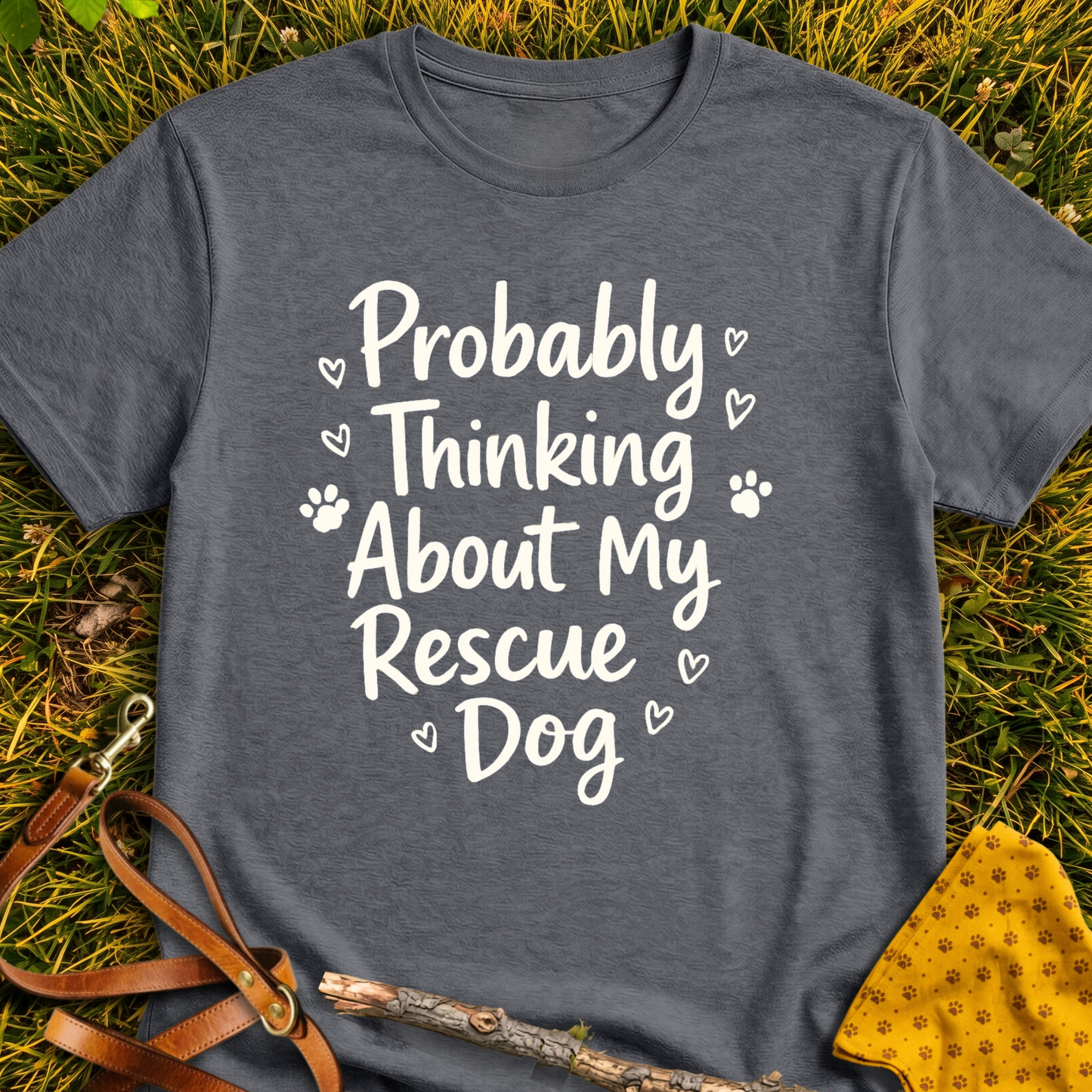 Probably Thinking Hearts T-shirt T-shirt in Dark Heather - Furever Mode rescue dog tee