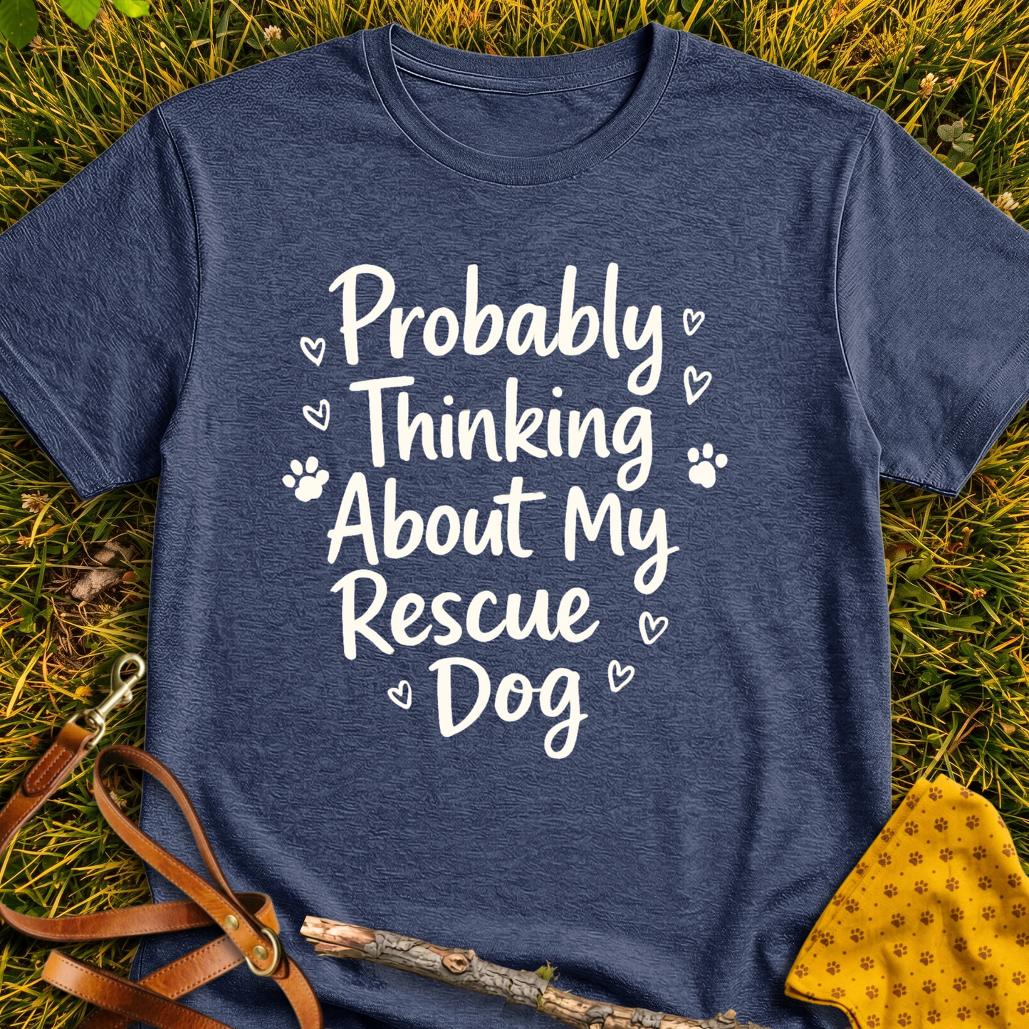 Probably Thinking Hearts T-shirt T-shirt in Heather Navy - Furever Mode rescue dog tee