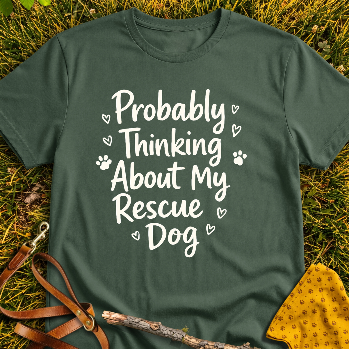 Probably Thinking Hearts T-shirt T-shirt in Military Green - Furever Mode rescue dog tee