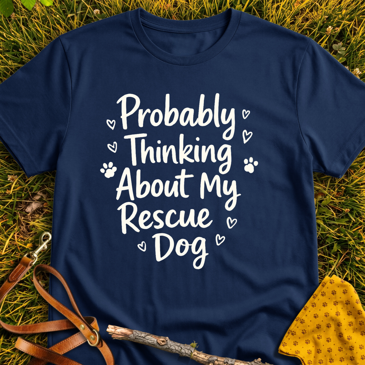 Probably Thinking Hearts T-shirt T-shirt in Navy - Furever Mode rescue dog tee