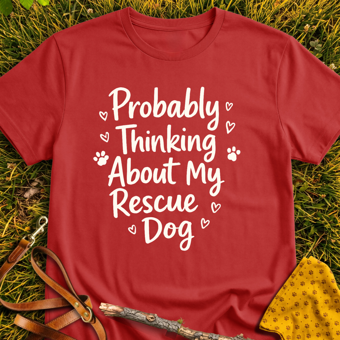 Probably Thinking Hearts T-shirt T-shirt in Red - Furever Mode rescue dog tee