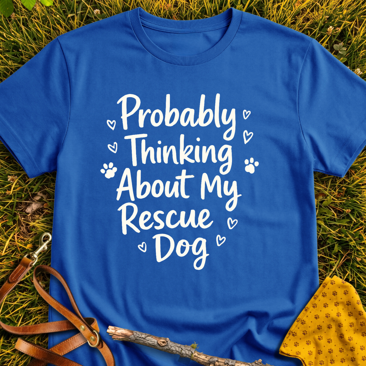 Probably Thinking Hearts T-shirt T-shirt in Royal - Furever Mode rescue dog tee