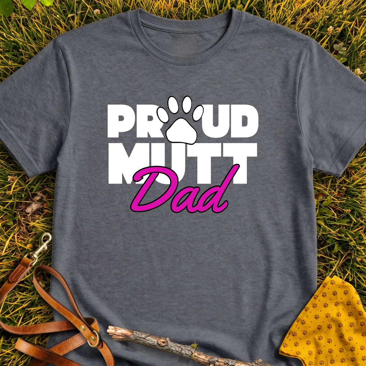 Proud Mutt Dad T-shirt T-shirt in Dark Heather - Furever Mode rescue dog tee