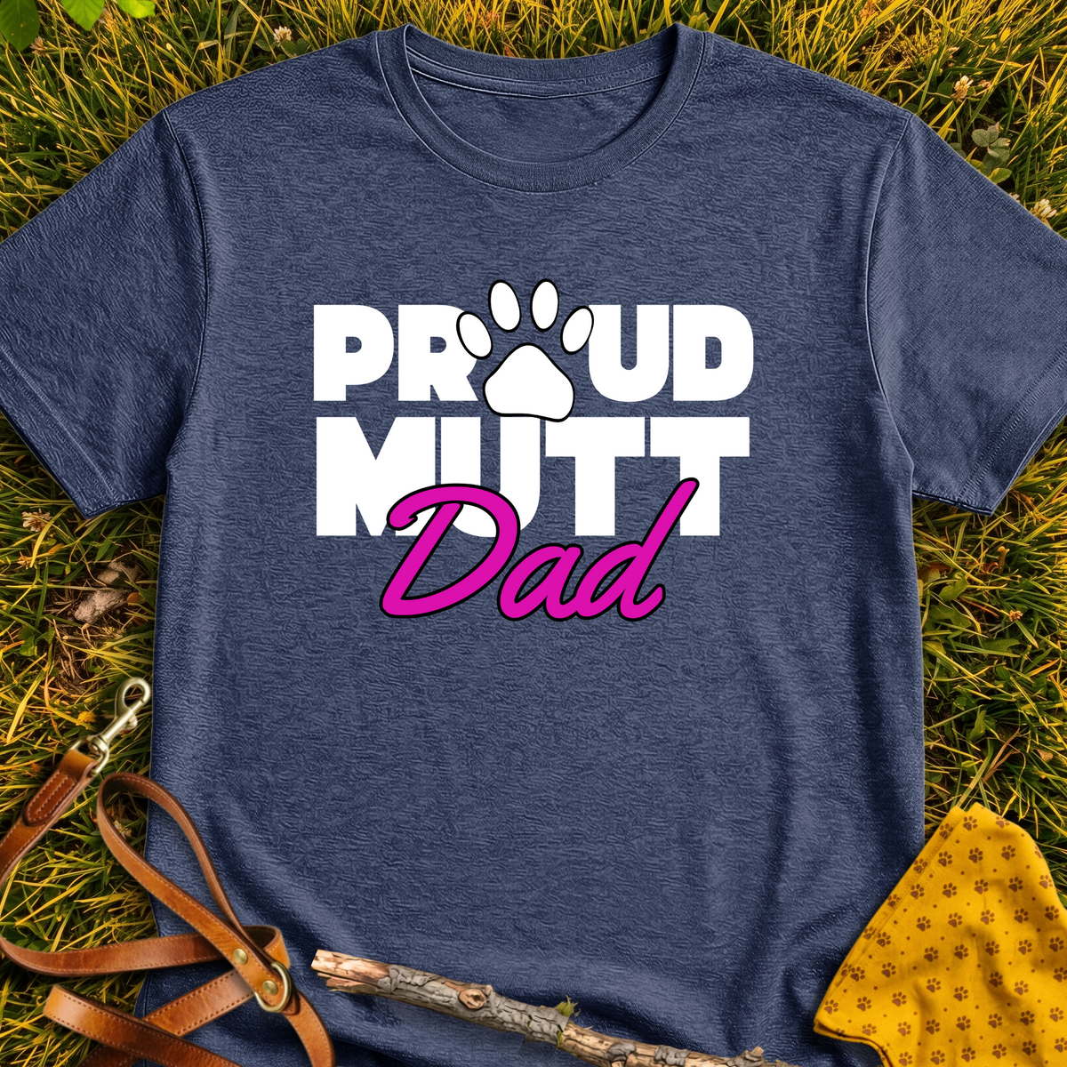 Proud Mutt Dad T-shirt T-shirt in Heather Navy - Furever Mode rescue dog tee