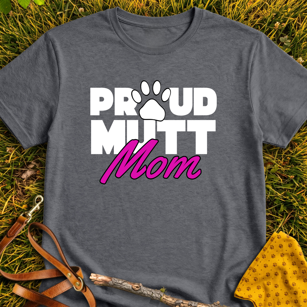 Proud Mutt Mom T-shirt T-shirt in Dark Heather - Furever Mode rescue dog tee