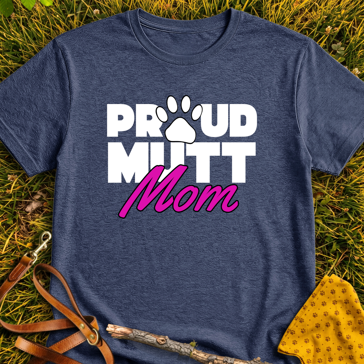 Proud Mutt Mom T-shirt T-shirt in Heather Navy - Furever Mode rescue dog tee