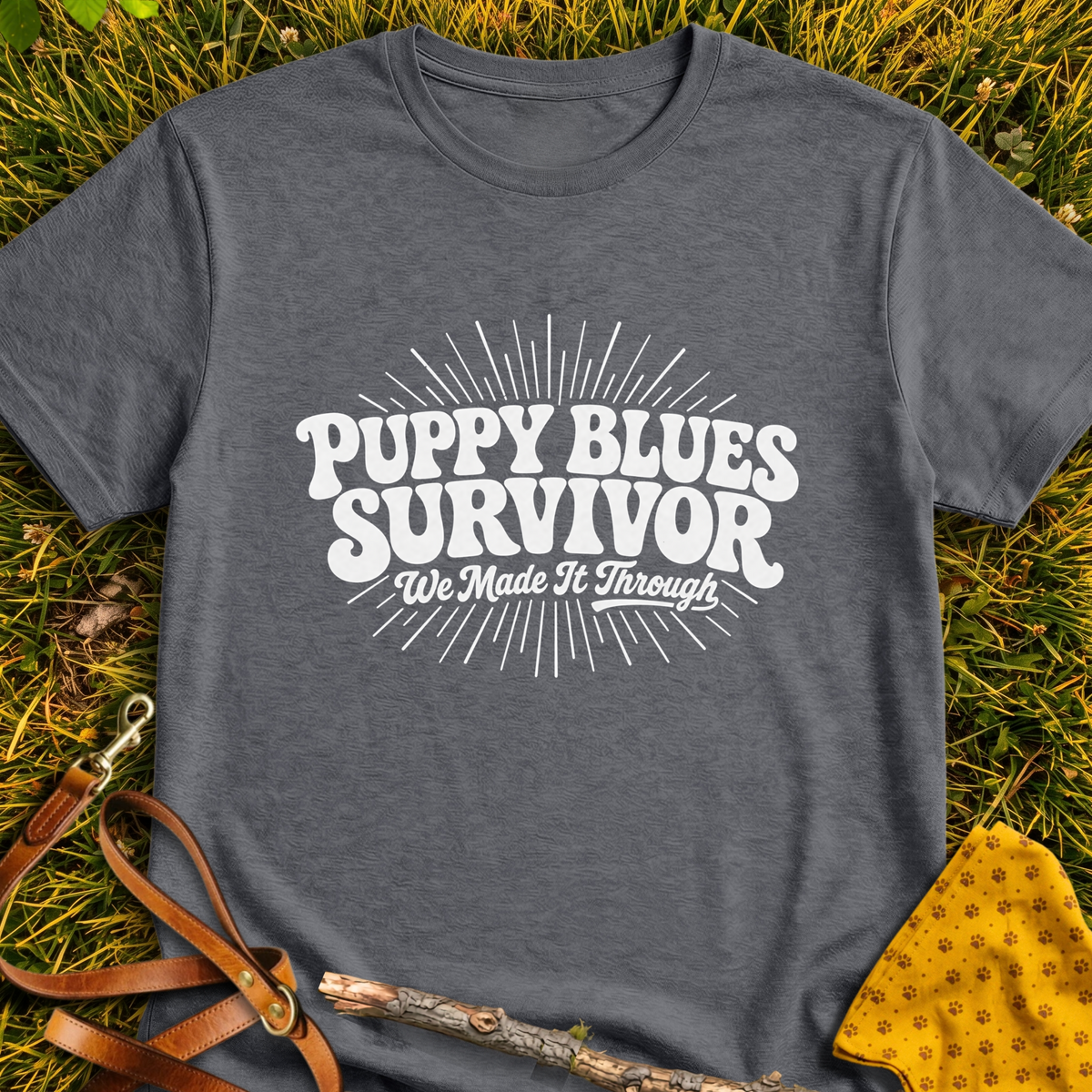 Puppy Blues T-shirt T-shirt in Dark Heather - Furever Mode rescue dog tee