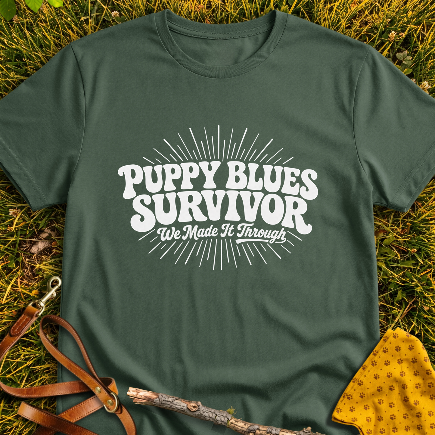 Puppy Blues T-shirt T-shirt in Military Green - Furever Mode rescue dog tee