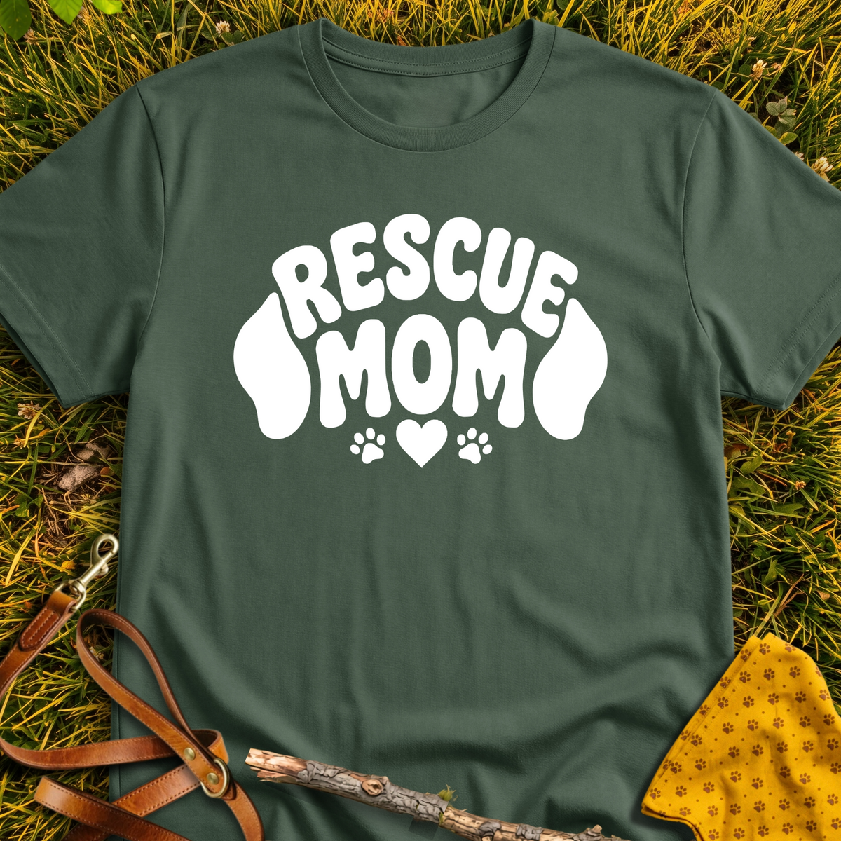 RescueMom T-shirt T-shirt in Military Green - Furever Mode rescue dog tee