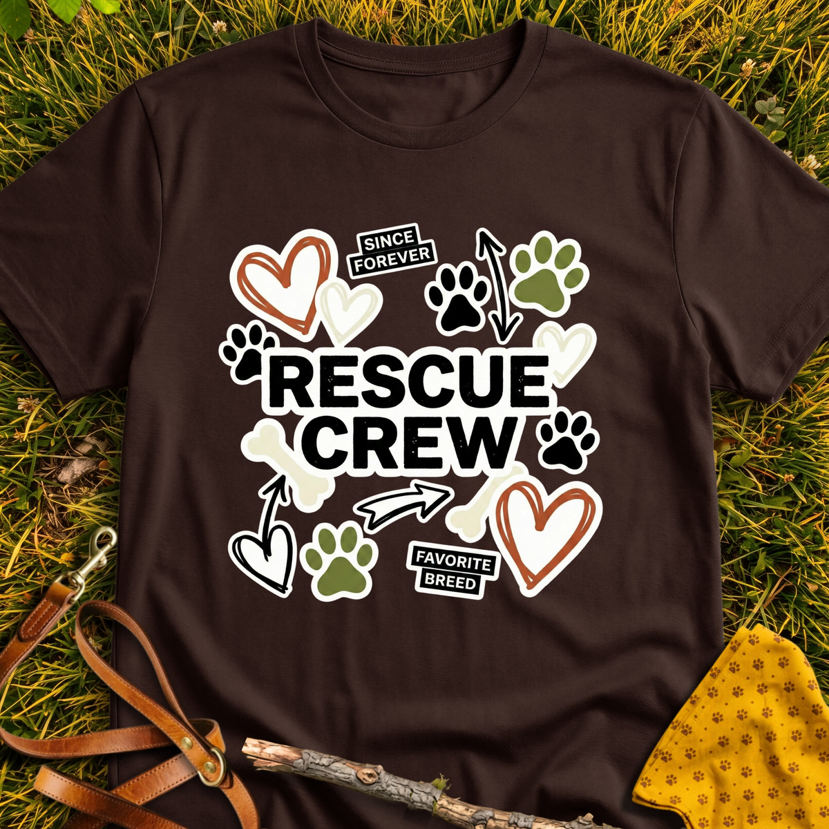 Rescue Crew T-shirt T-shirt in Dark Chocolate - Furever Mode rescue dog tee