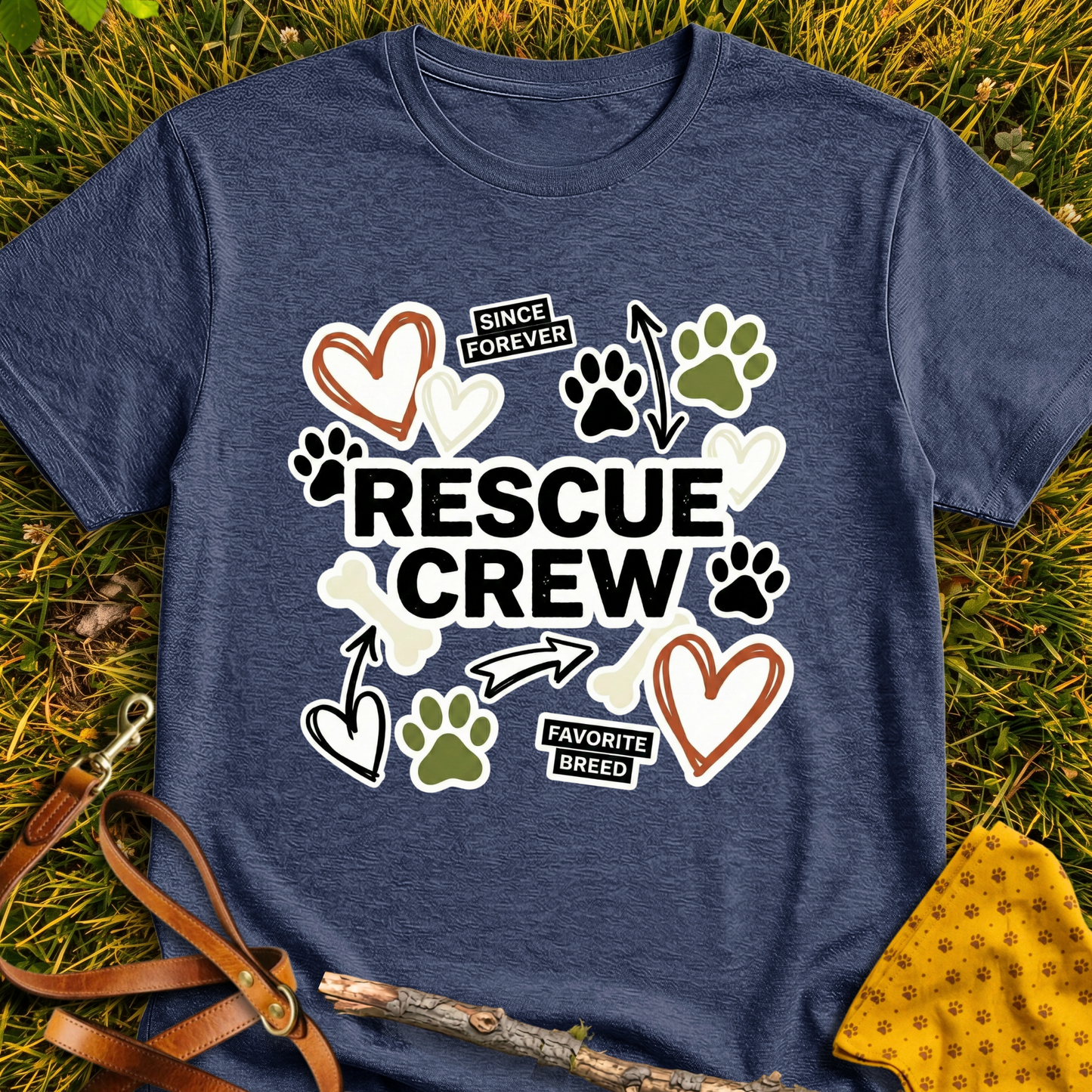 Rescue Crew T-shirt T-shirt in Heather Navy - Furever Mode rescue dog tee