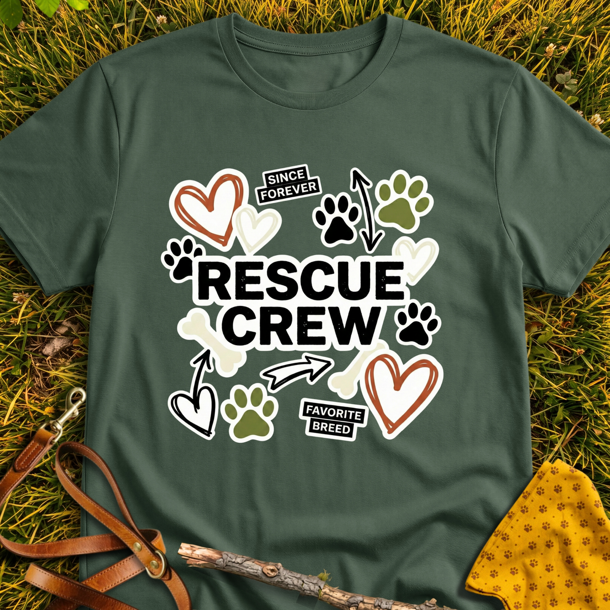 Rescue Crew T-shirt T-shirt in Military Green - Furever Mode rescue dog tee
