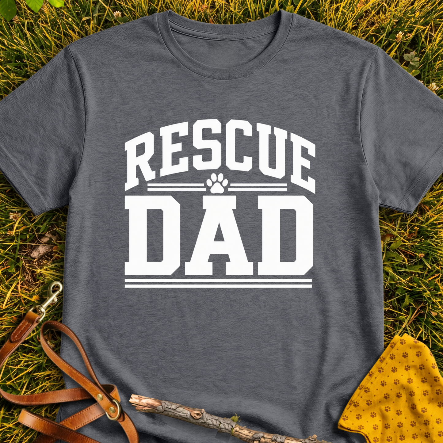 Rescue Dad Paw T-shirt T-shirt in Dark Heather - Furever Mode rescue dog tee