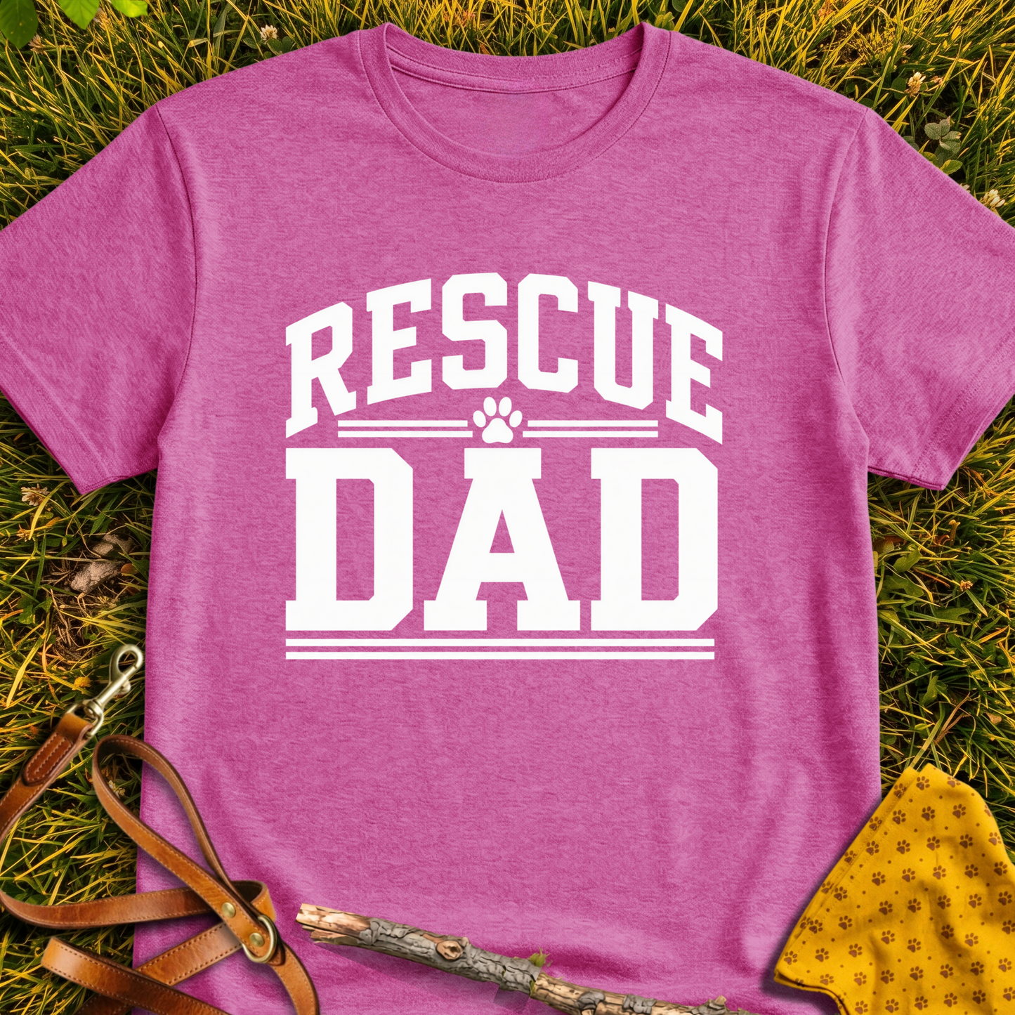 Rescue Dad Paw T-shirt T-shirt in Heather Berry - Furever Mode rescue dog tee