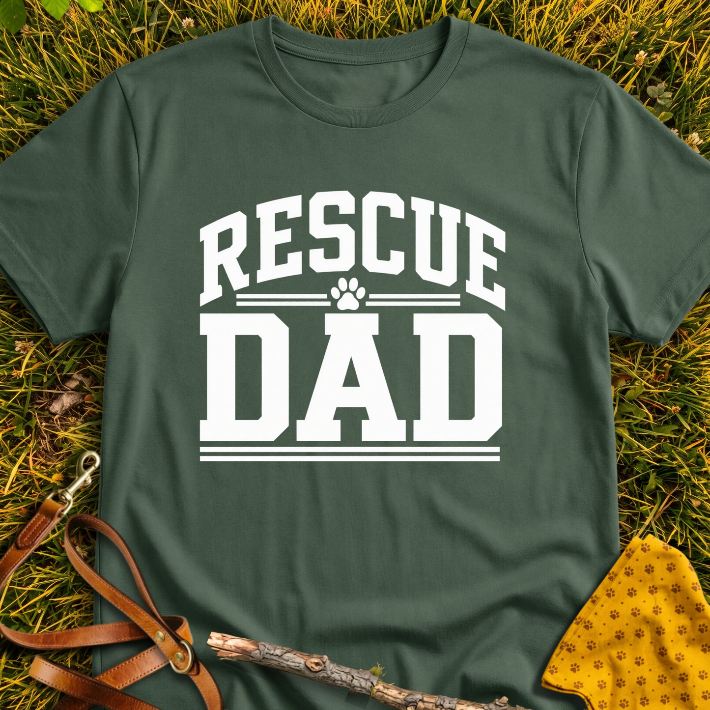 Rescue Dad Paw T-shirt T-shirt in Military Green - Furever Mode rescue dog tee
