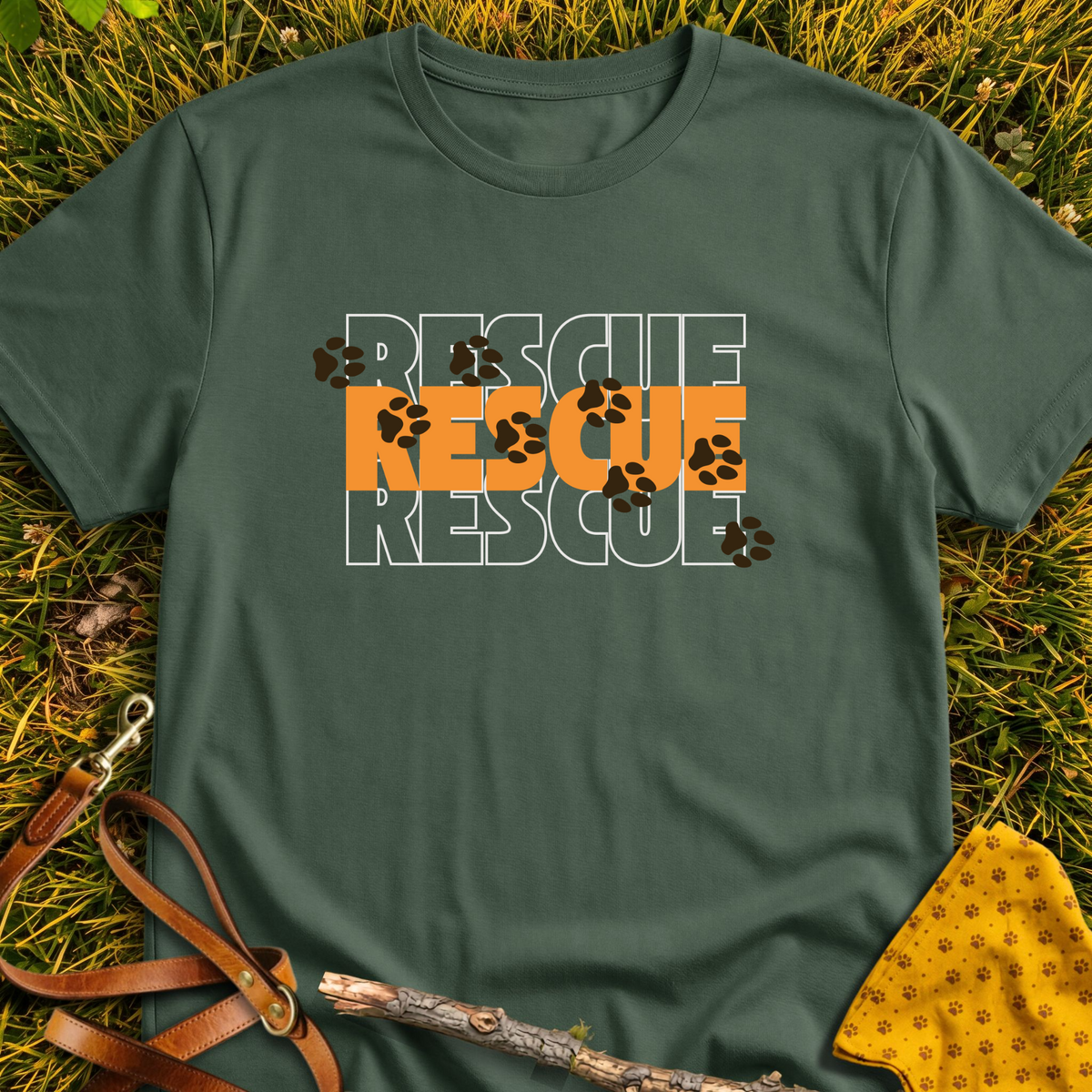 Rescue Imprints T-shirt T-shirt in Military Green - Furever Mode rescue dog tee