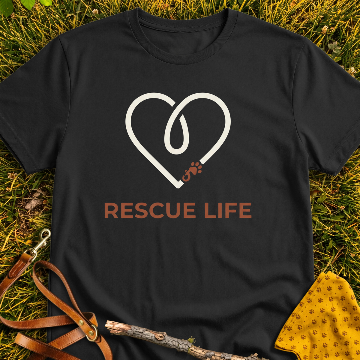 Rescue Life Leash T-shirt T-shirt in Black - Furever Mode rescue dog tee