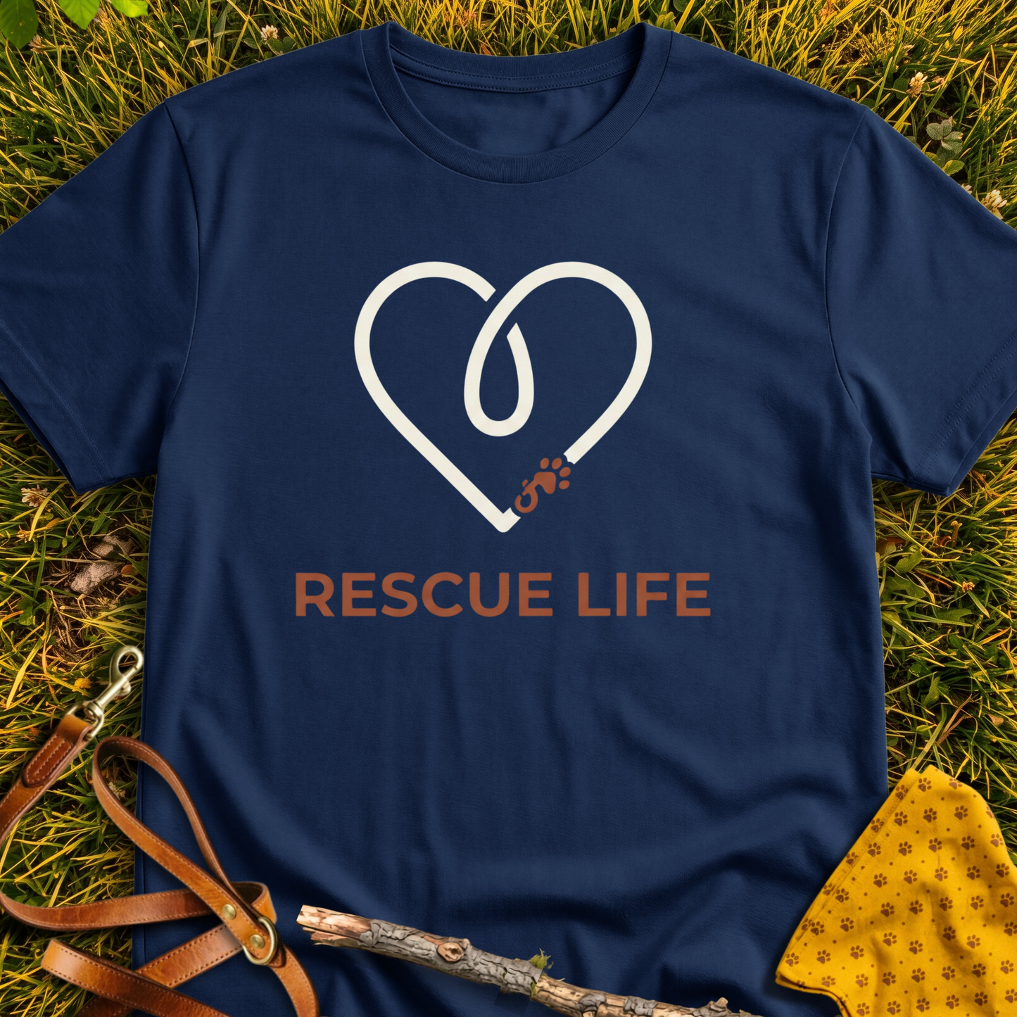 Rescue Life Leash T-shirt T-shirt in Navy - Furever Mode rescue dog tee
