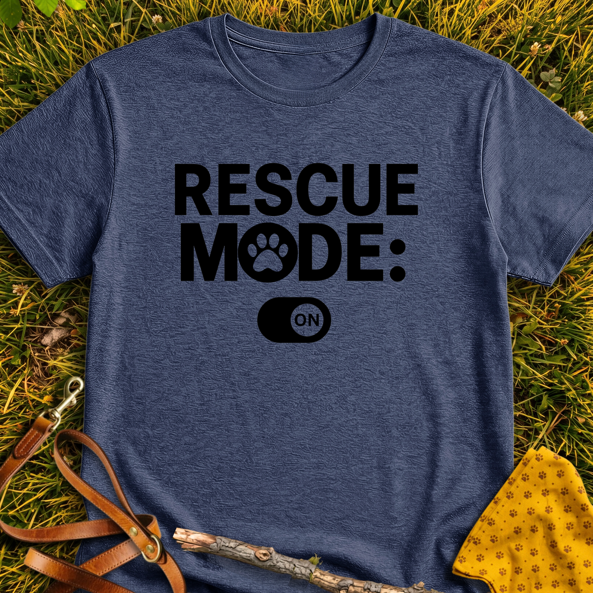 Rescue Mode: ON T-shirt T-shirt in Heather Navy - Furever Mode rescue dog tee