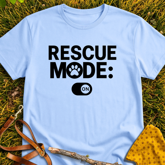 Rescue Mode: ON T-shirt T-shirt in Light Blue - Furever Mode rescue dog tee