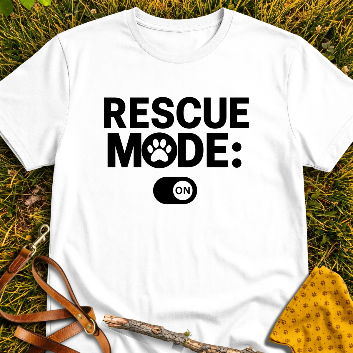 Rescue Mode: ON T-shirt T-shirt in White - Furever Mode rescue dog tee