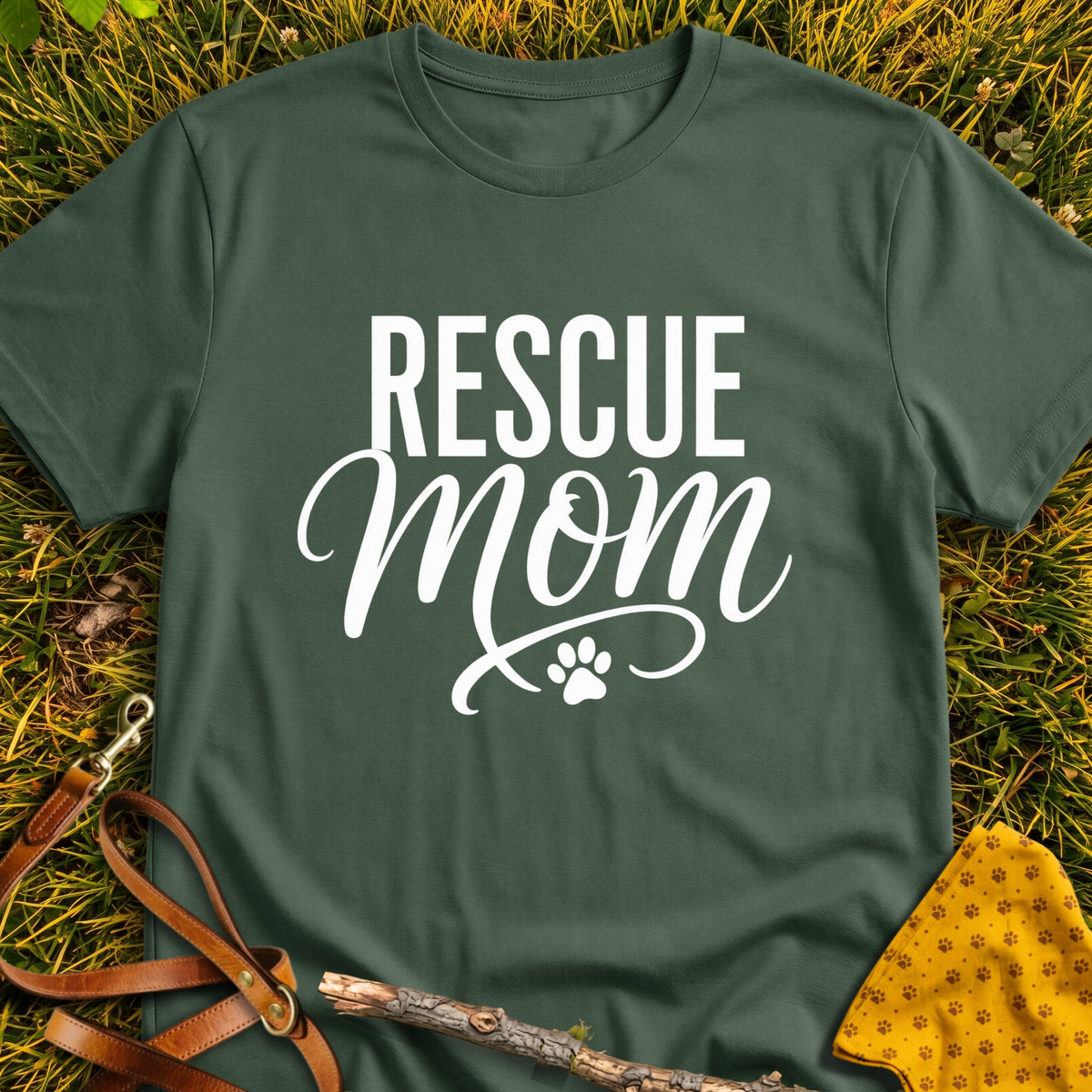 Rescue Mom T-shirt T-shirt in Military Green - Furever Mode rescue dog tee