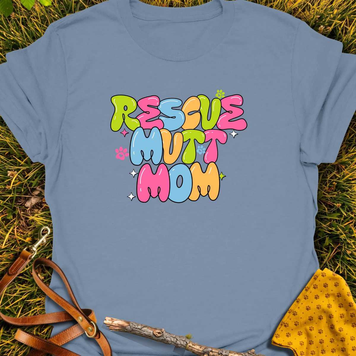 Rescue Mutt Mom T-shirt T-shirt in Stone Blue - Furever Mode rescue dog tee