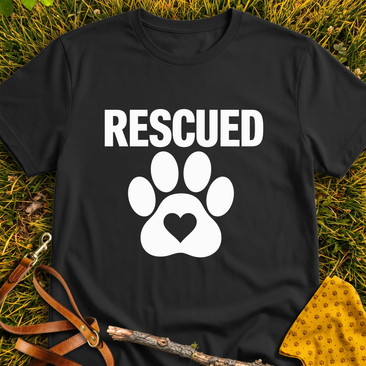 Rescued Heart T-shirt T-shirt in Black - Furever Mode rescue dog tee