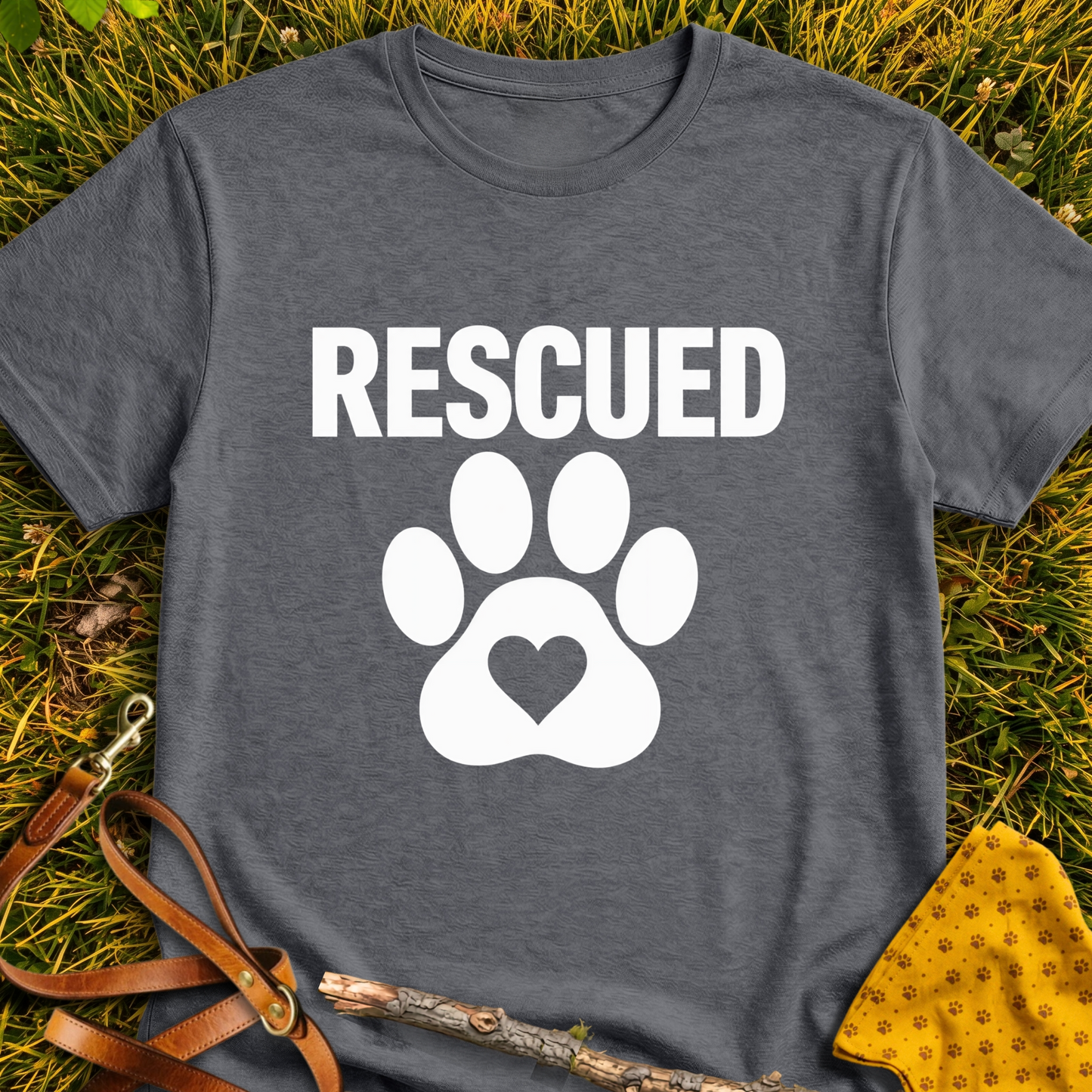 Rescued Heart T-shirt T-shirt in Dark Heather - Furever Mode rescue dog tee