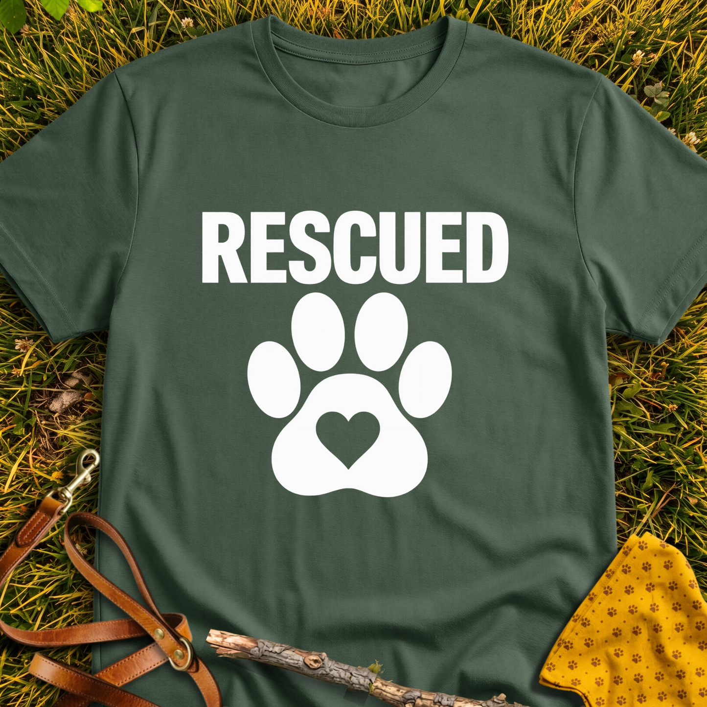 Rescued Heart T-shirt T-shirt in Military Green - Furever Mode rescue dog tee