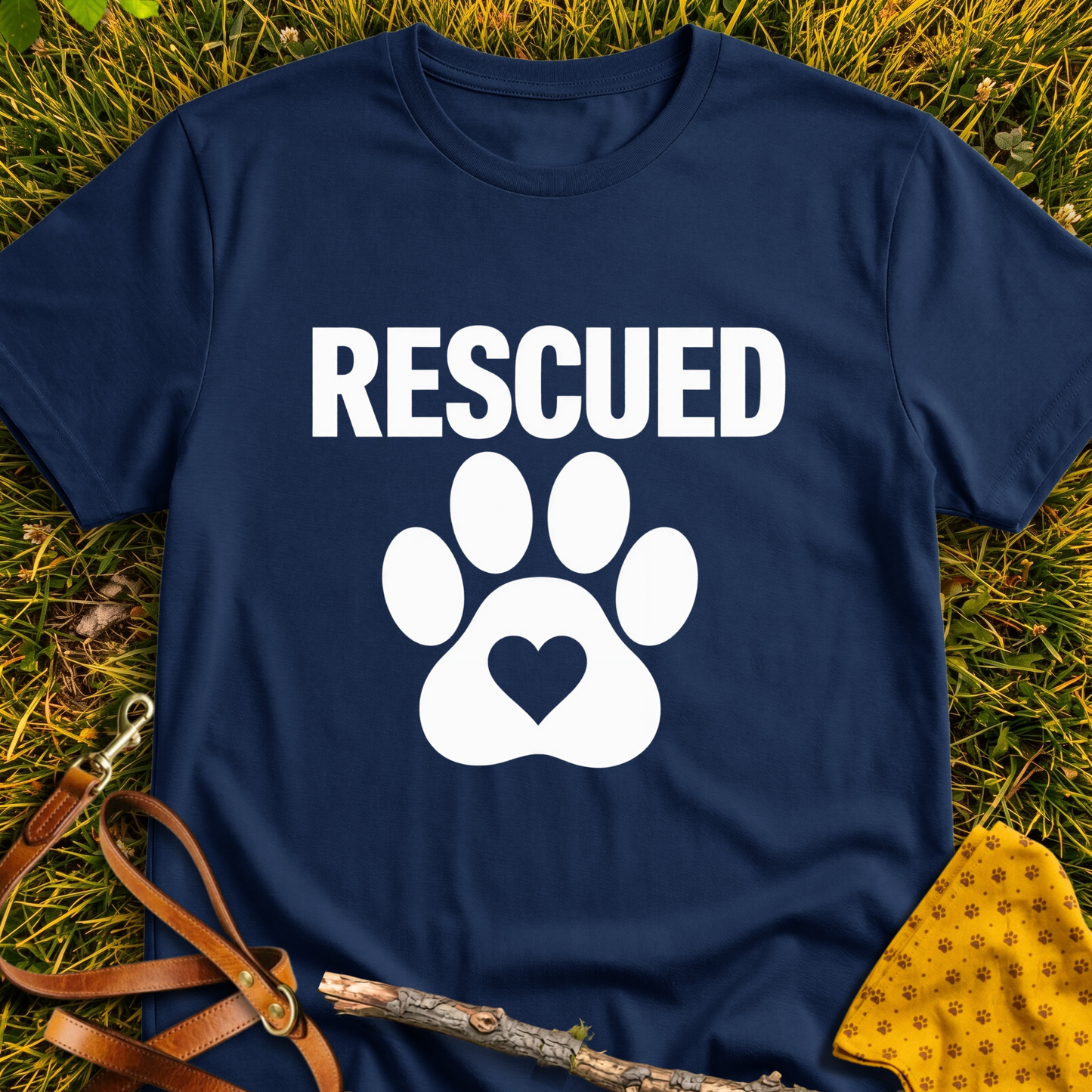 Rescued Heart T-shirt T-shirt in Navy - Furever Mode rescue dog tee