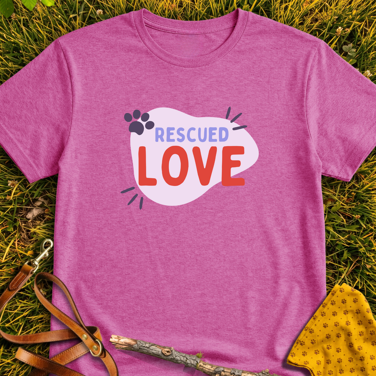 Rescued Love T-shirt T-shirt in Heather Berry - Furever Mode rescue dog tee