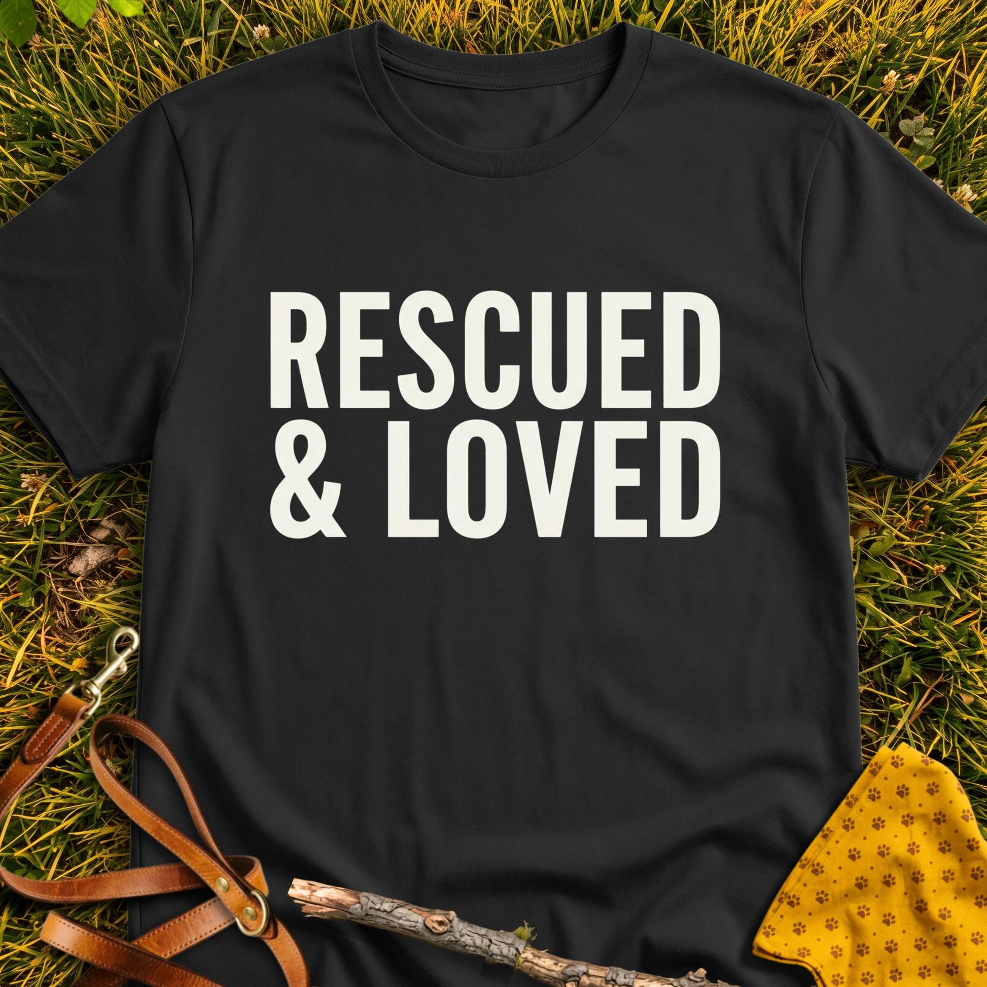 Rescued & Loved T-shirt T-shirt in Black - Furever Mode rescue dog tee