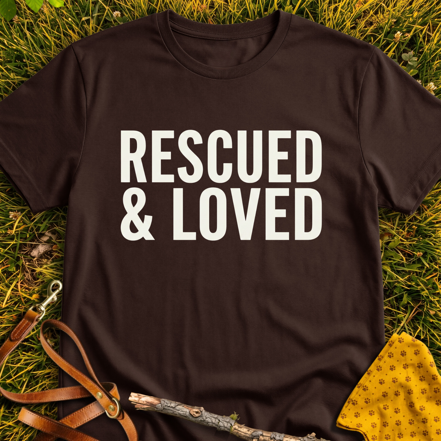 Rescued & Loved T-shirt T-shirt in Dark Chocolate - Furever Mode rescue dog tee
