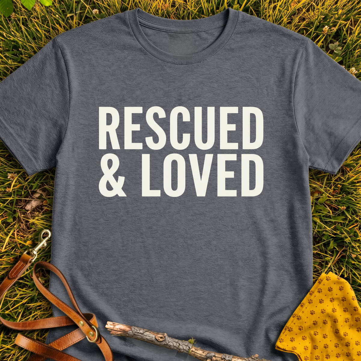 Rescued & Loved T-shirt T-shirt in Dark Heather - Furever Mode rescue dog tee
