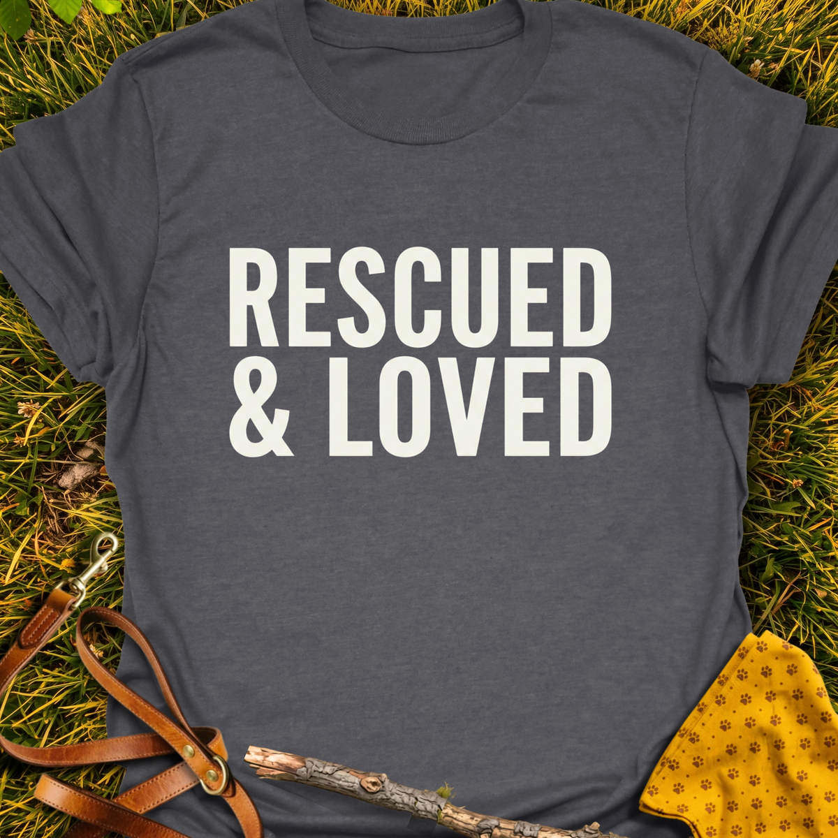 Rescued & Loved T-shirt T-shirt in Dark Heather Grey - Furever Mode rescue dog tee