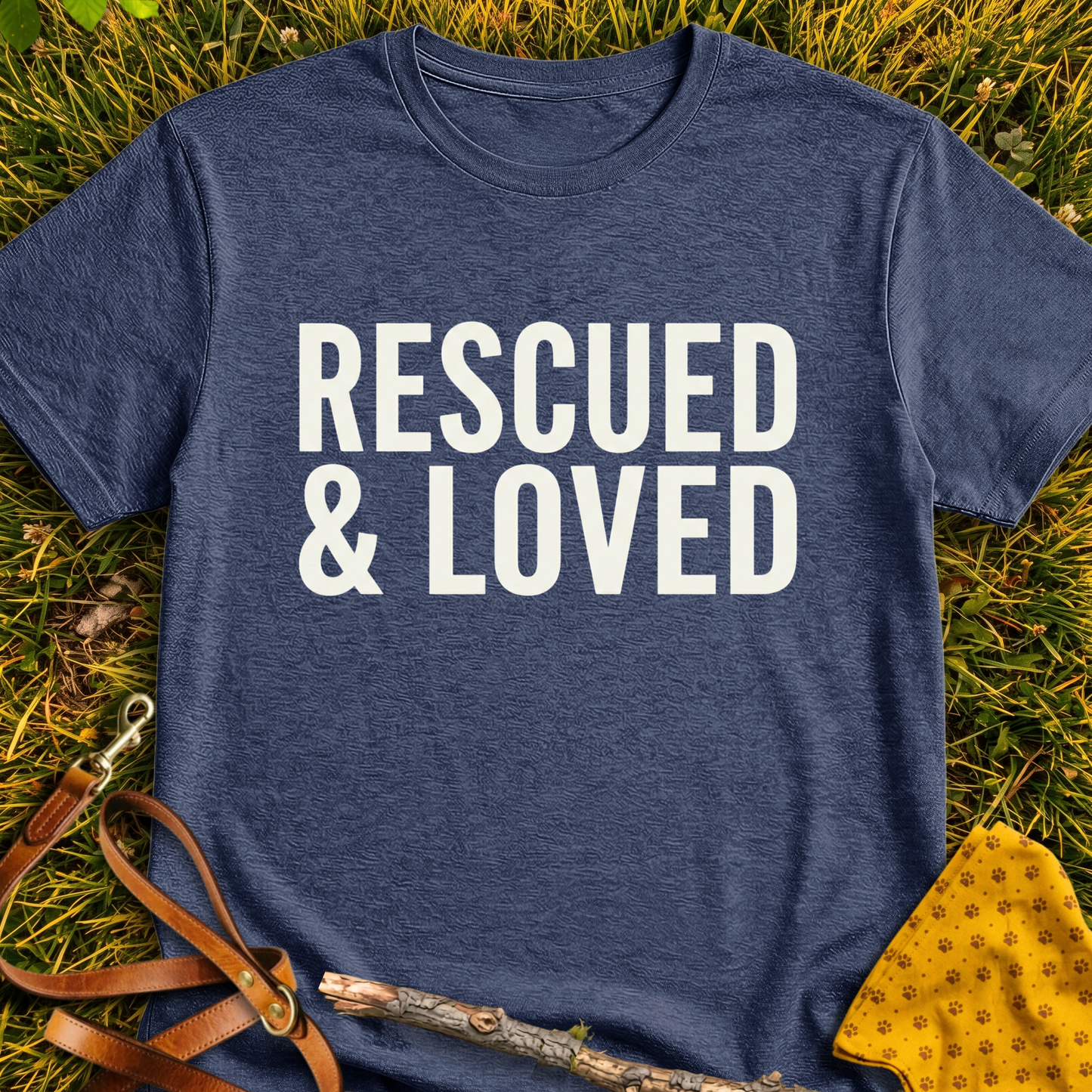 Rescued & Loved T-shirt T-shirt in Heather Navy - Furever Mode rescue dog tee