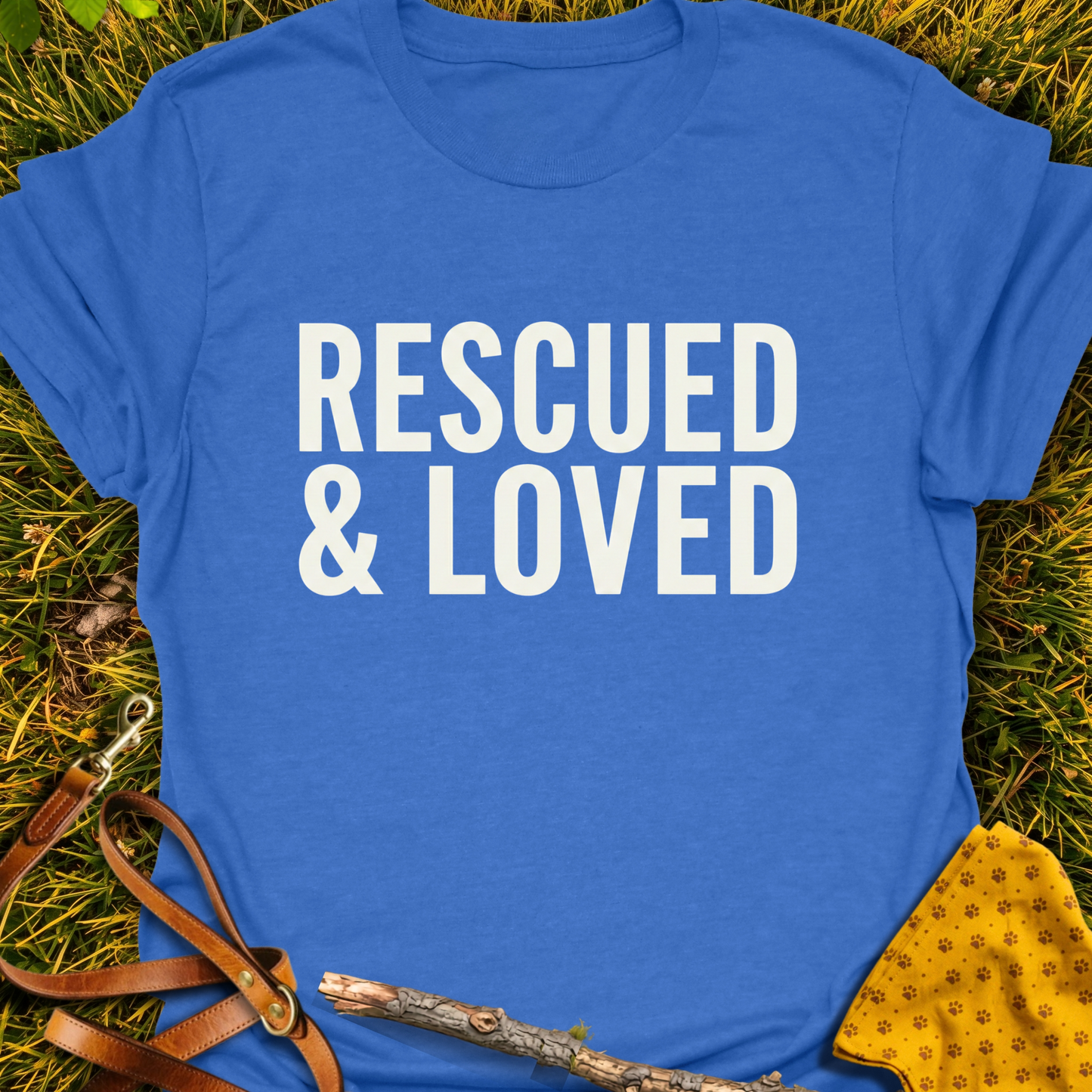 Rescued & Loved T-shirt T-shirt in Heather Royal - Furever Mode rescue dog tee