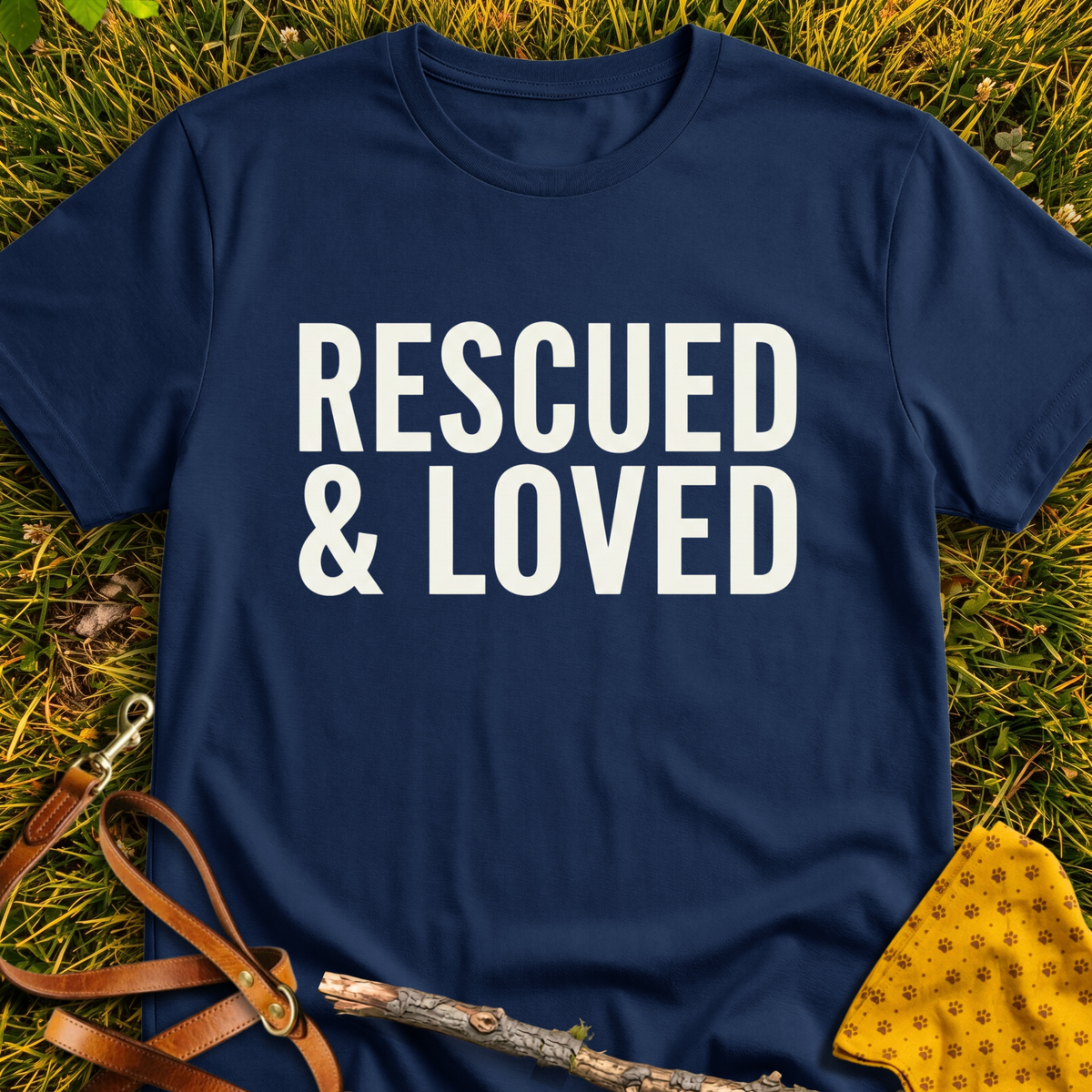 Rescued & Loved T-shirt T-shirt in Navy - Furever Mode rescue dog tee