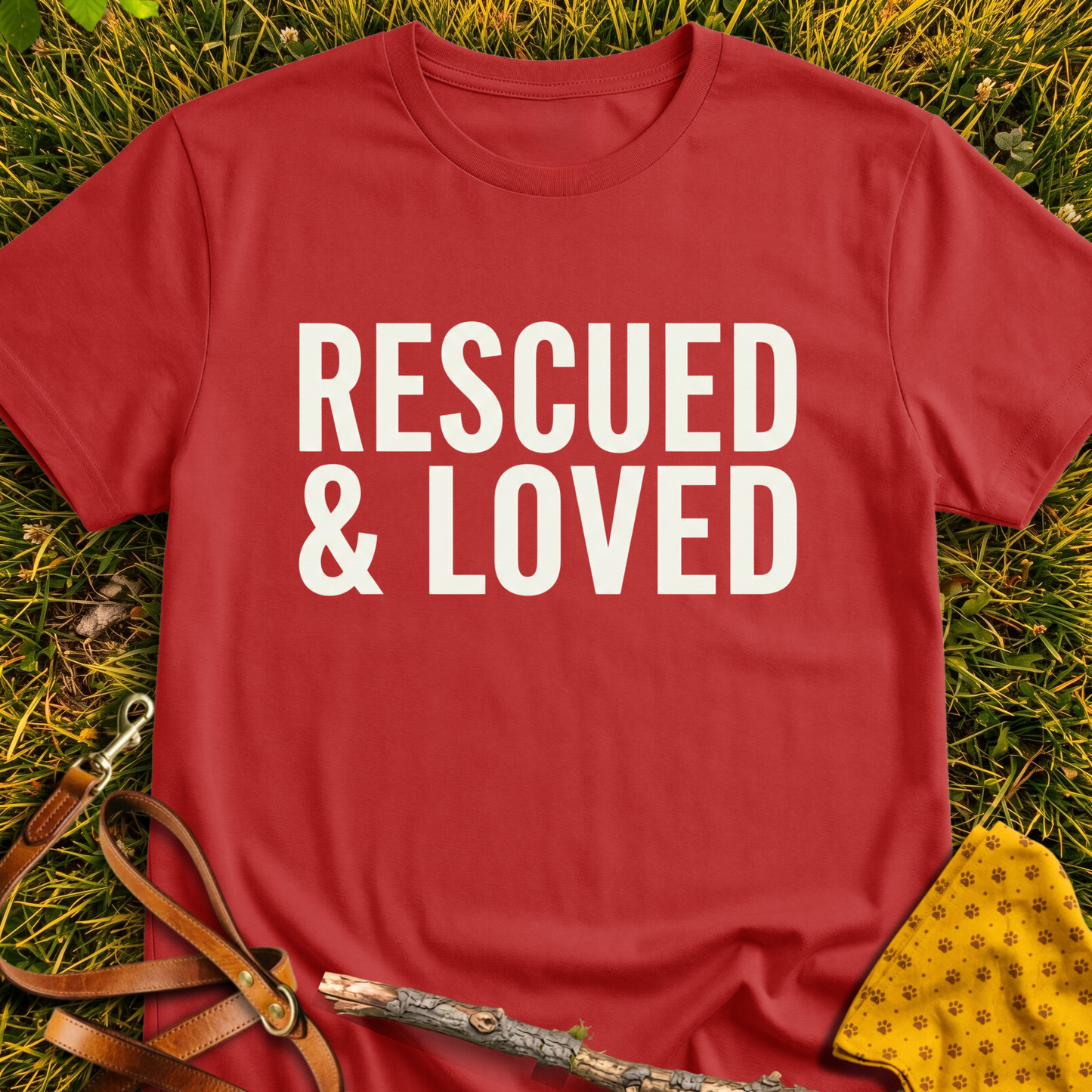 Rescued & Loved T-shirt T-shirt in Red - Furever Mode rescue dog tee