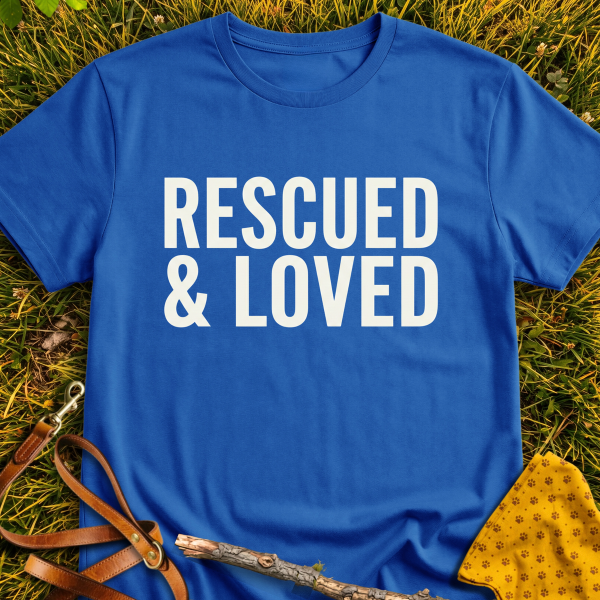Rescued & Loved T-shirt T-shirt in Royal - Furever Mode rescue dog tee