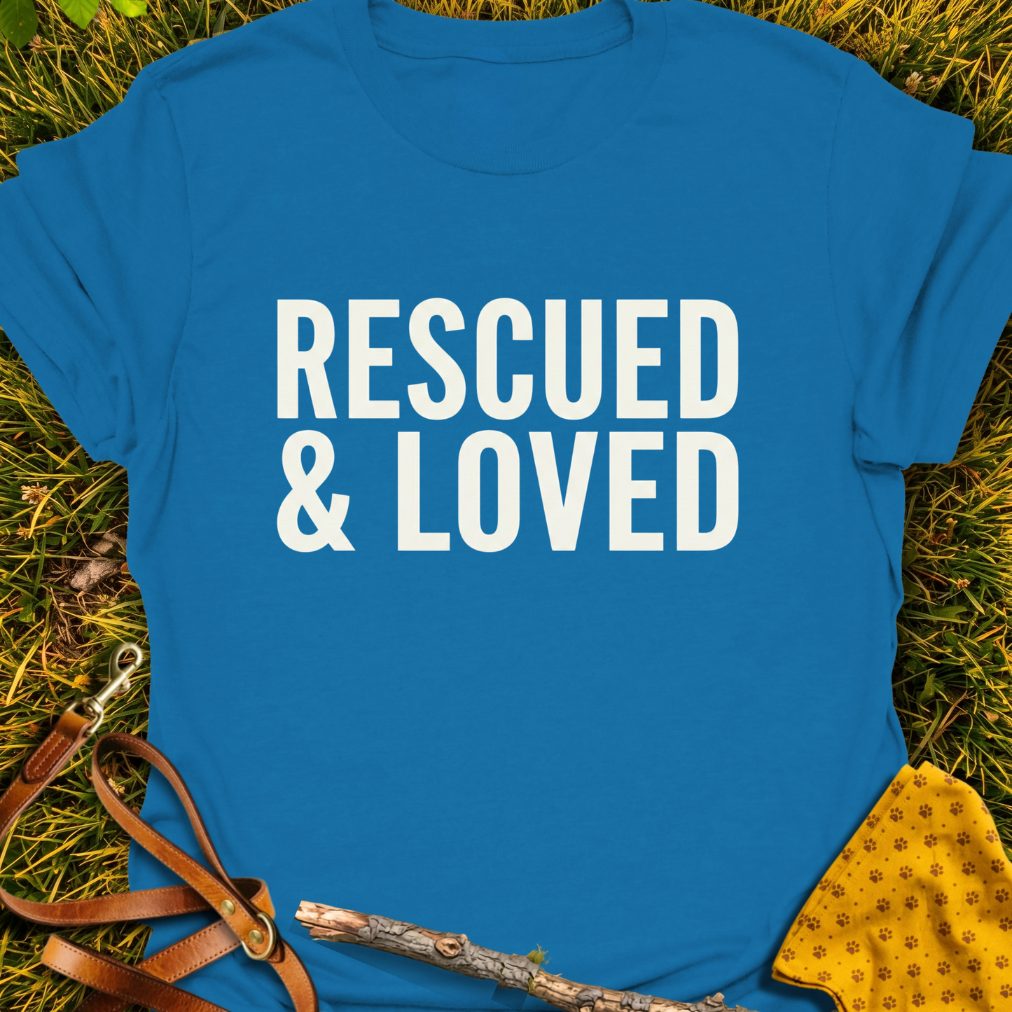 Rescued & Loved T-shirt T-shirt in Sapphire - Furever Mode rescue dog tee