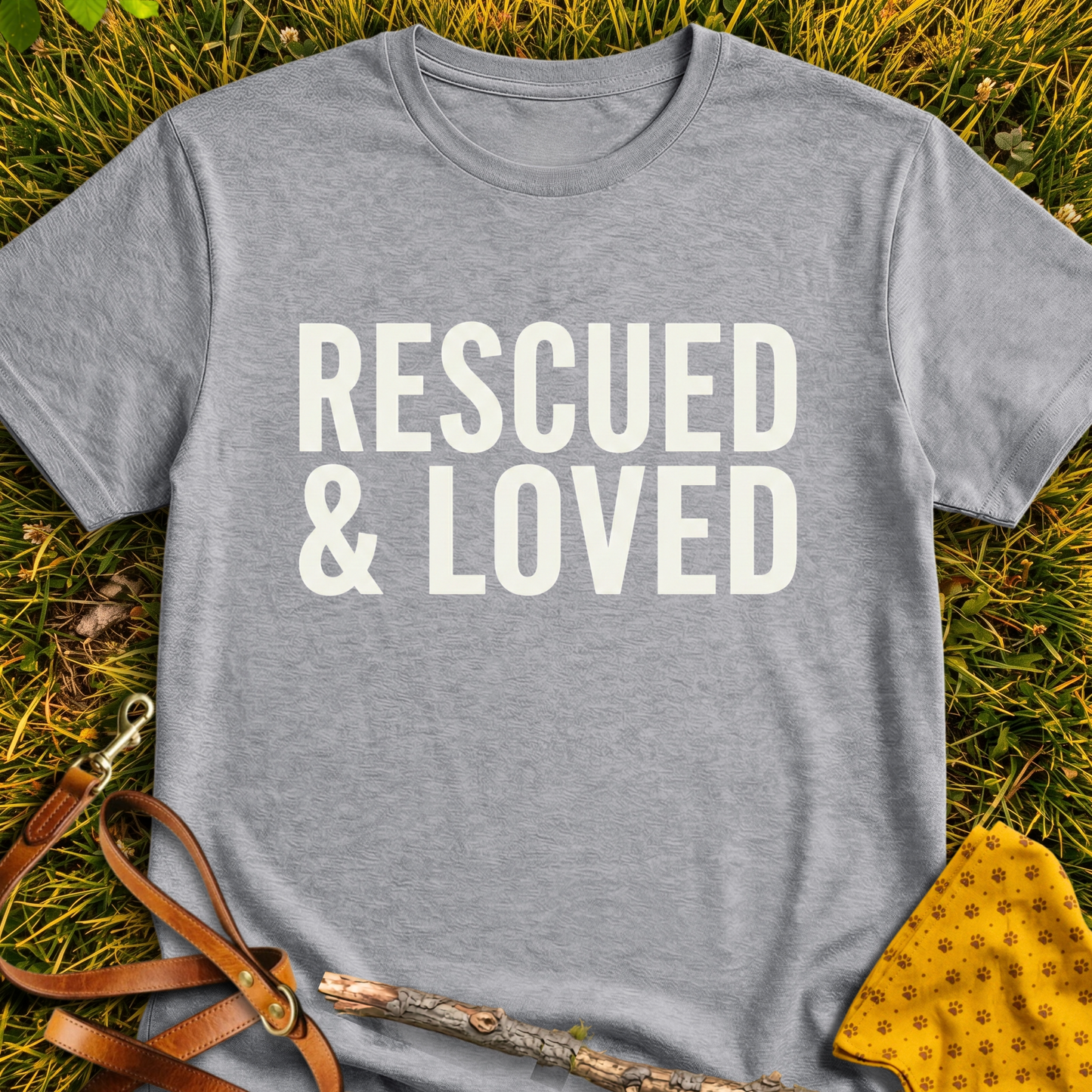 Rescued & Loved T-shirt T-shirt in Sport Grey - Furever Mode rescue dog tee