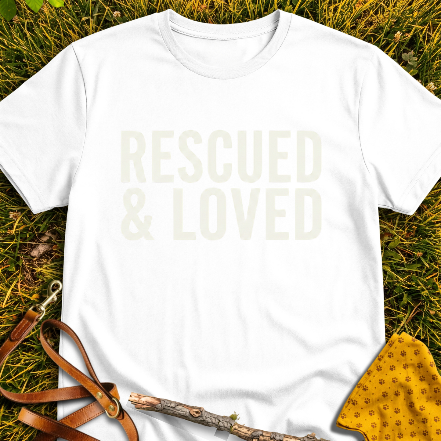 Rescued & Loved T-shirt T-shirt in White - Furever Mode rescue dog tee