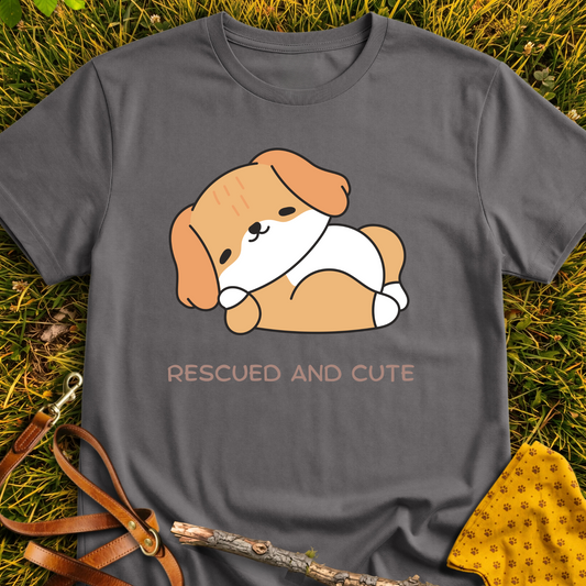 Rescued and Cute T-shirt T-shirt in Charcoal - Furever Mode rescue dog tee