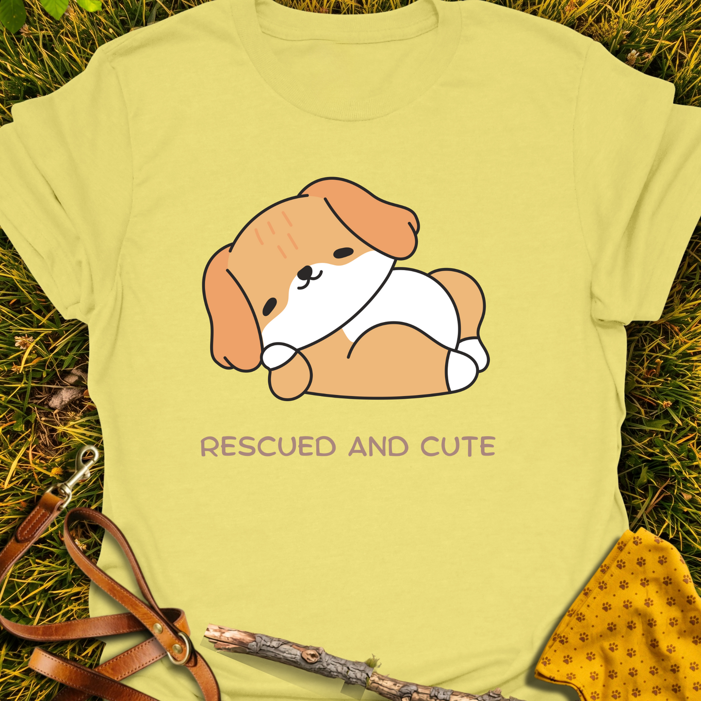 Rescued and Cute T-shirt T-shirt in Cornsilk - Furever Mode rescue dog tee
