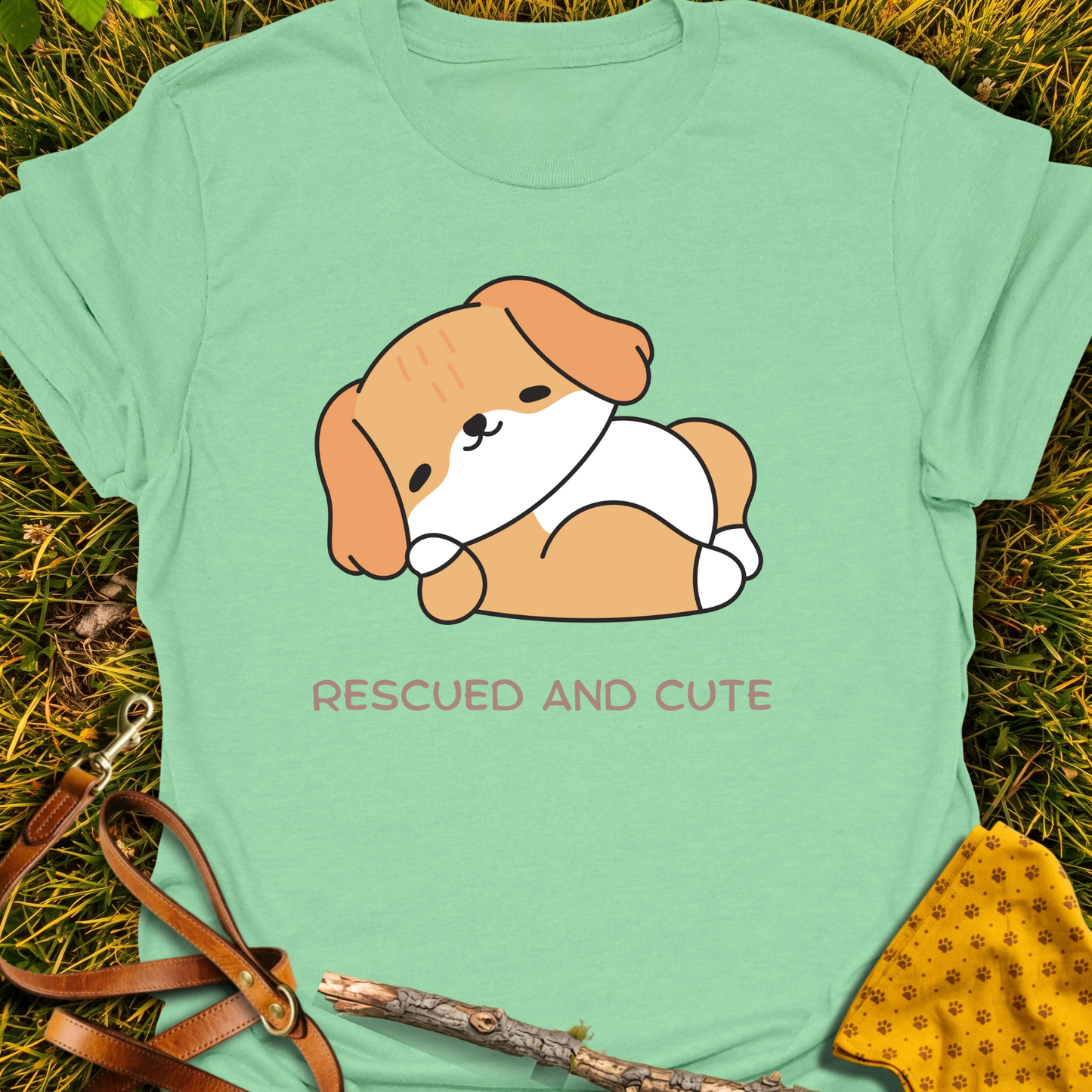 Rescued and Cute T-shirt T-shirt in Mint Green - Furever Mode rescue dog tee