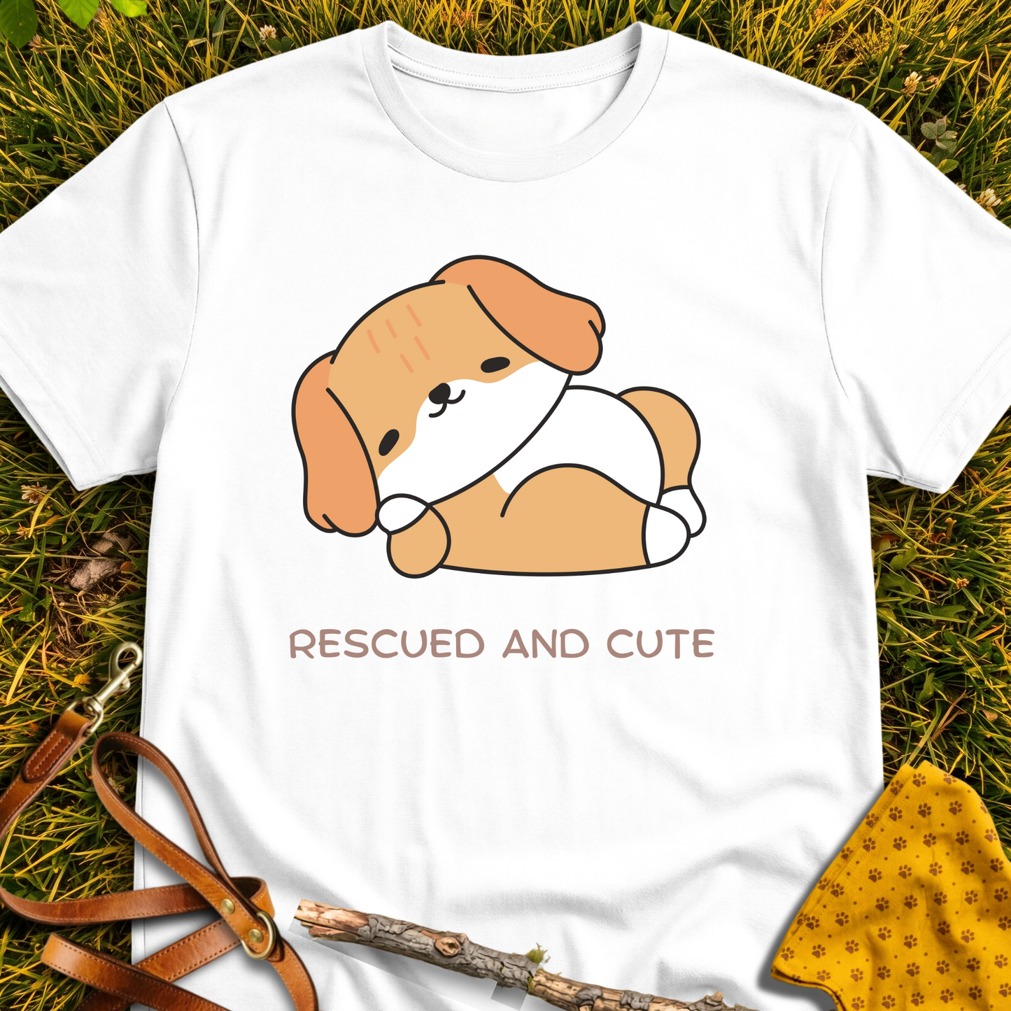 Rescued and Cute T-shirt T-shirt in White - Furever Mode rescue dog tee