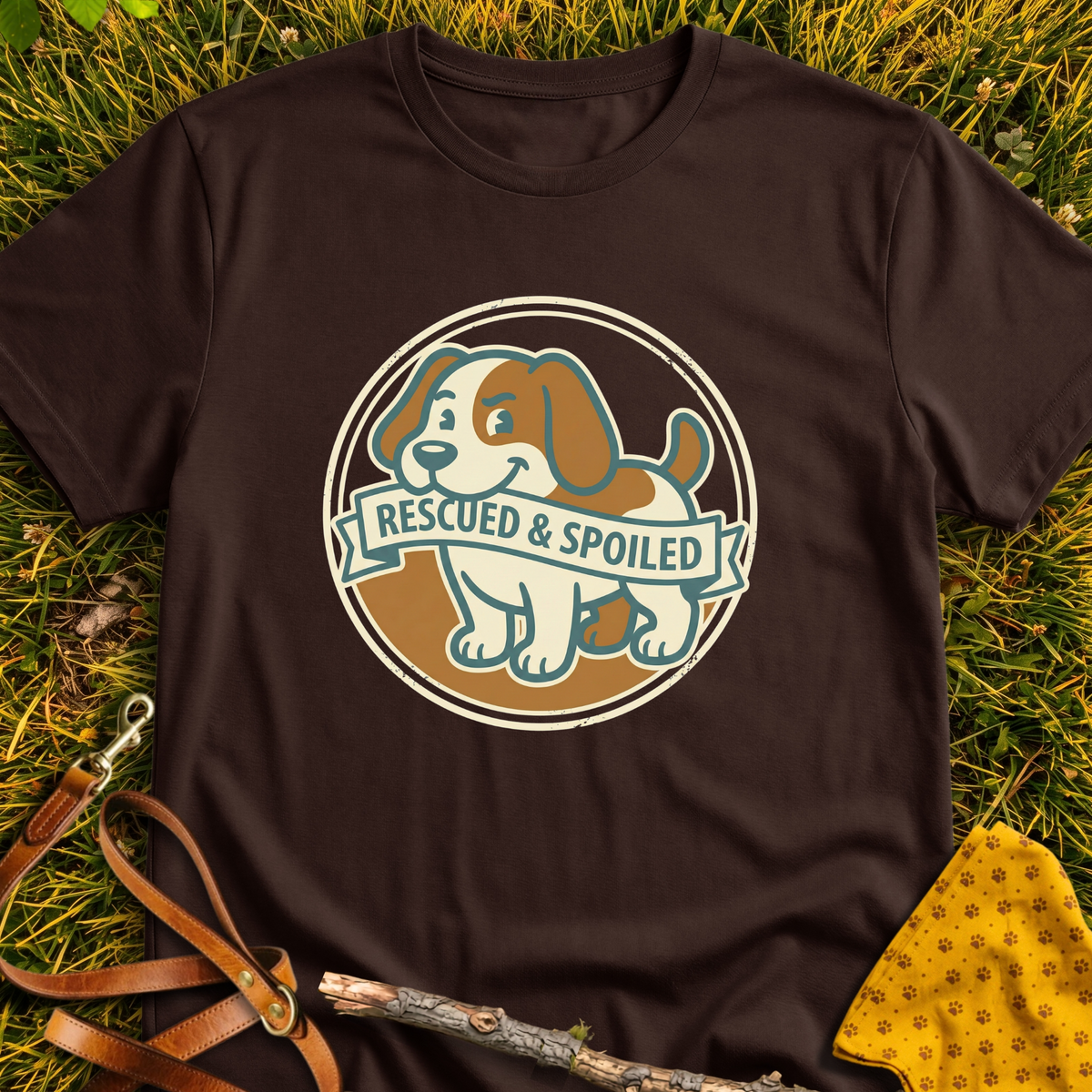 Rescued and Spoiled T-shirt T-shirt in Dark Chocolate - Furever Mode rescue dog tee